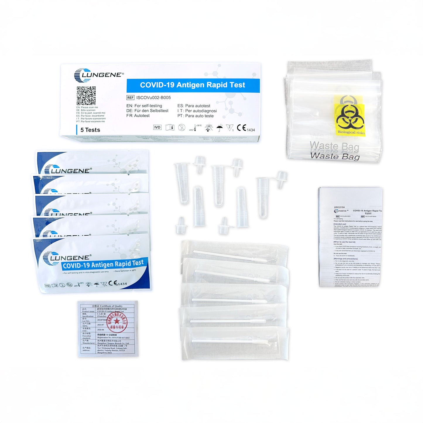 Clungene Covid-19 Testkit Inhalt - Testkassette, Extraktionsröhrchen, Gebrauchsanweisung - Med-Praxisbedarf
