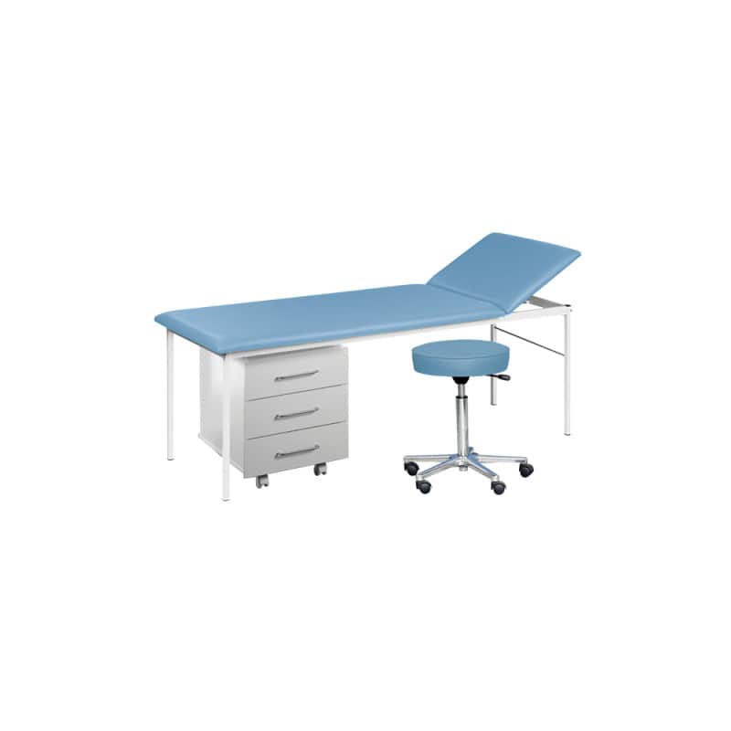Patienten-Untersuchungsliege - Sparpaket mit Ablage und Hocker, robust - Med-Praxisbedarf