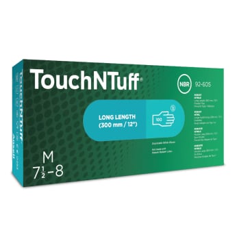 Chemikalienschutzhandschuhe mit Stulpe - Ansell TouchNTuff 92-605 in grün, nitril - Med-Praxisbedarf
