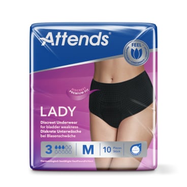 Attends Lady Descreet 3er Pack schwarz - diskrete Inkontinenzhosen in Farbe Schwarz, Damen-Schnitt - Med-Praxisbedarf