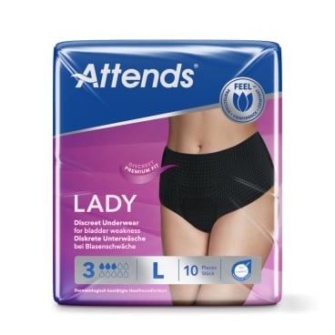 Attends Descreet Underwear schwarz Ansicht - schwarze Inkontinenzhose für Frauen, Größe 3 - Med-Praxisbedarf