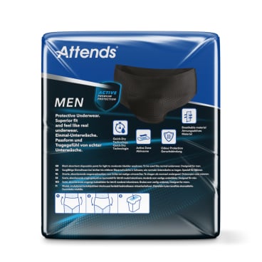 Attends Men Protective Underwear 3 schwarz - Saugfähige Einmalhosen für Männer, diskretes Design - Med-Praxisbedarf