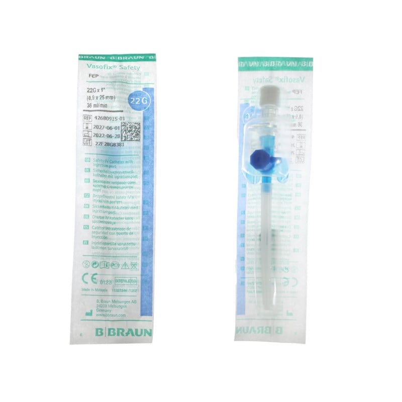 Vasofix Safety Braunüle Blau - Sicherheitskanüle mit FEP-Teflon, Größe 22G - Med-Praxisbedarf