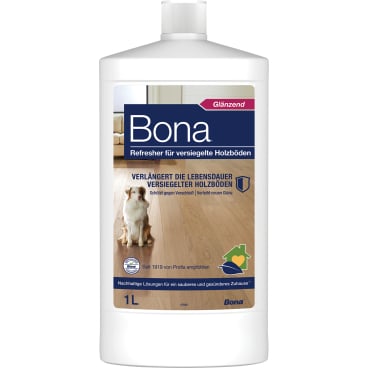 Bona Parkett Refresher Flasche - Frontansicht des gebrauchsfertigen Pflegemittels für Holzböden - Med-Praxisbedarf