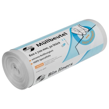 Große Müllbeutel 60 Liter transparent - DEISS UNIVERSAL PLUS aus robustem HDPE Material - Med-Praxisbedarf