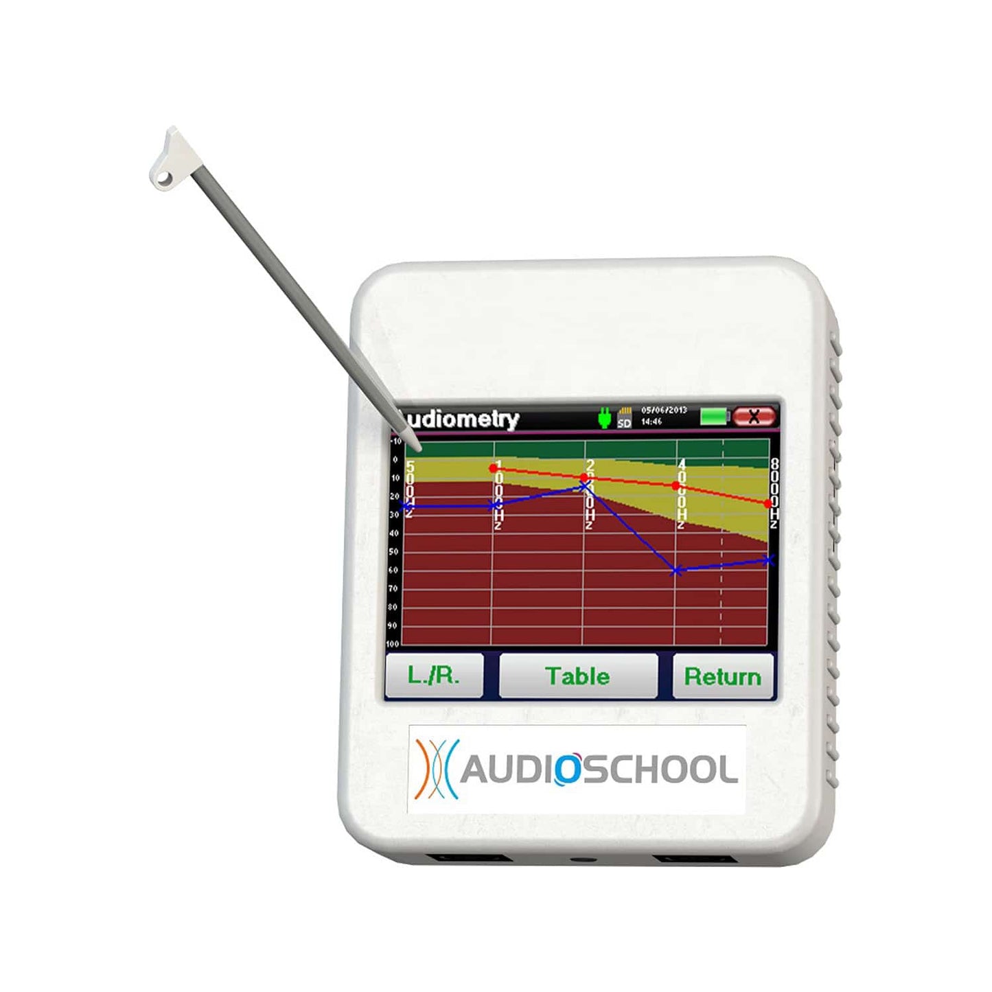 Audioschool Audiometer Seitenansicht - kompaktes Design und leichtes Gewicht für Mobilität - Med-Praxisbedarf