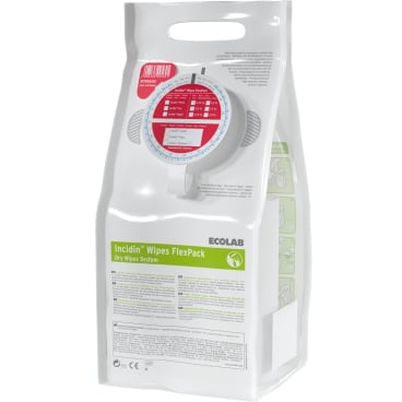 Nahaufnahme des ECOLAB Incidin Wipes FlexPack - zeigt die praktische Entnahme der Desinfektionstücher - Med-Praxisbedarf