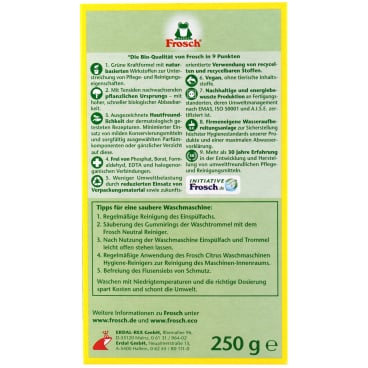 Waschmaschinen Hygienereiniger Frosch Citrus - Anwendung auf Dosierkappe dargestellt - Med-Praxisbedarf