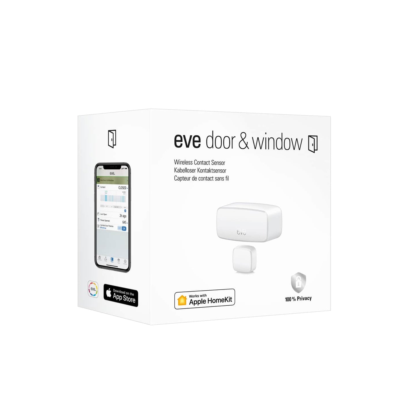 Eve Door & Window Kontaktsensor - im Einsatz an einer Zahnarztpraxis-Tür, kabellos - Med-Praxisbedarf