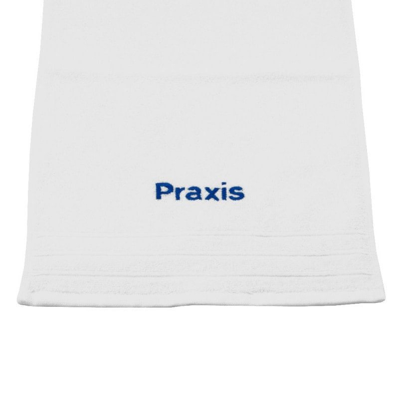 Frottiertücher 30x50 cm 10 Stück - weiße Handtücher mit blauer Bestickung, Gästehandtuch - Med-Praxisbedarf