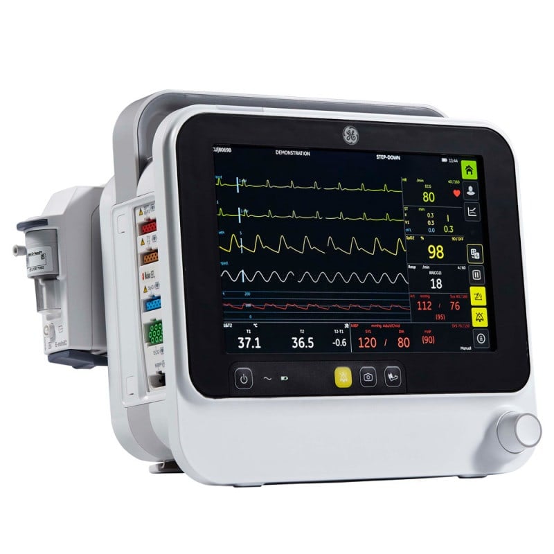 GE Patientenmonitor B105 in Seitenansicht - kompakter 10,1 Zoll Monitor für die Wand - Med-Praxisbedarf