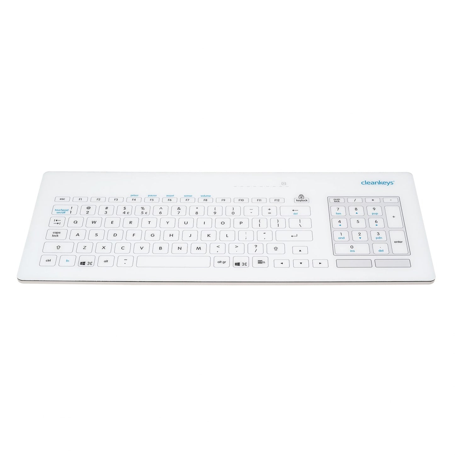 GETT Cleankeys Glas-Tastatur CK5 Frontansicht - geschlossene Oberfläche, Maße 40,5 x 16,7 cm - Med-Praxisbedarf