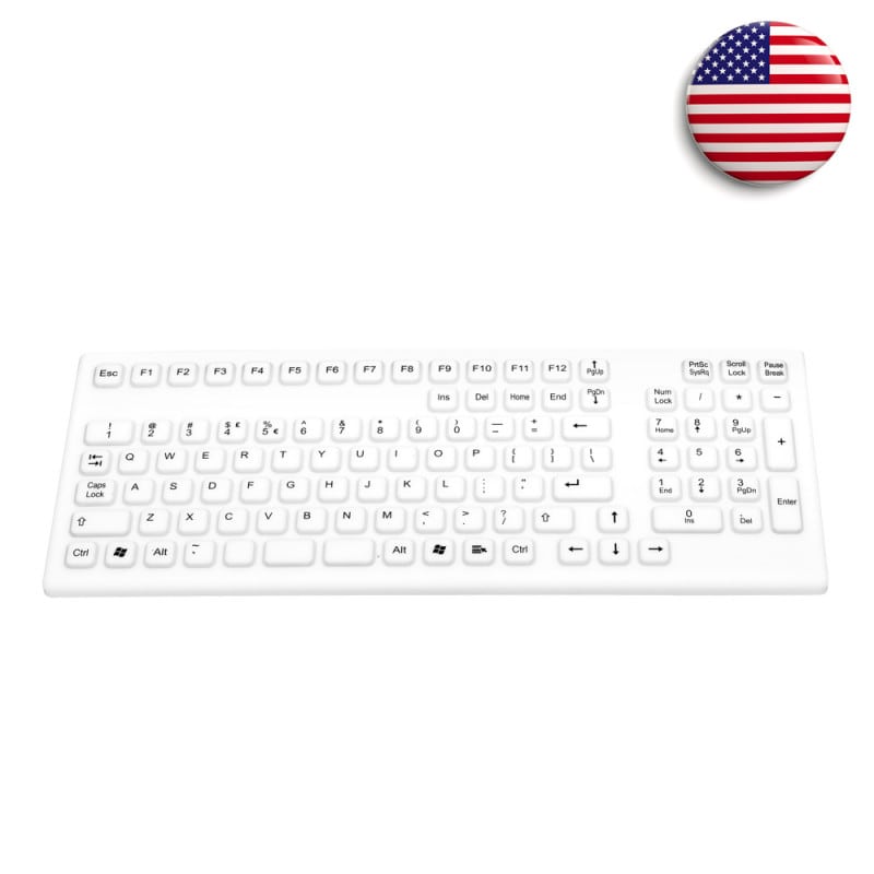 Silikon-Tastatur GETT von der Seite - zeigt schlanke Bauform und abgerundete Kanten, IP68 - Med-Praxisbedarf