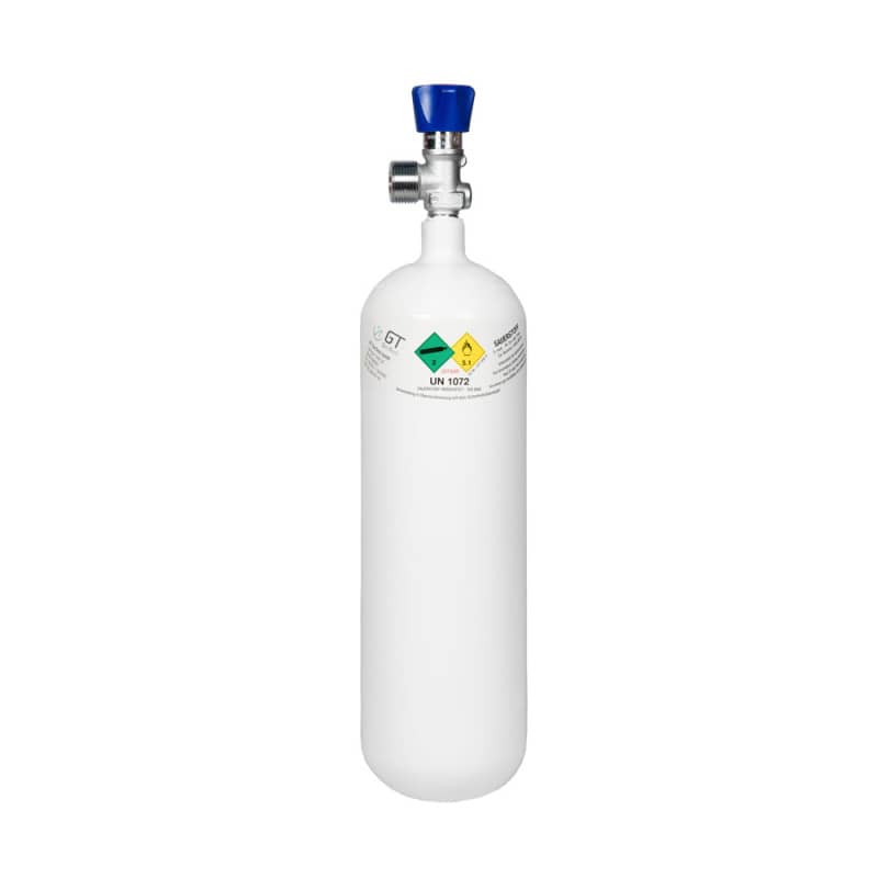 Sauerstoffflasche Leichtstahl gefüllt - 200 bar Fülldruck, für Arztpraxen und Kliniken - Med-Praxisbedarf