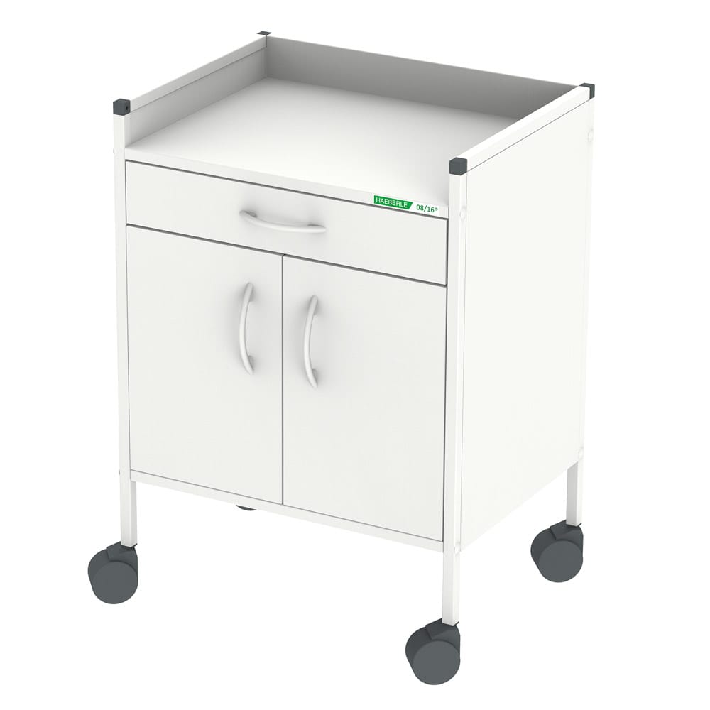 Schrankwagen Edelstahl mit Schublade - fahrbarer Medizinschrank mit Feststellbremsen - Med-Praxisbedarf