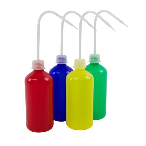 Farbige Spritzflaschen Set in Blau, Gelb, Rot, Grün - mit Schraubverschluss, 500ml - Med-Praxisbedarf