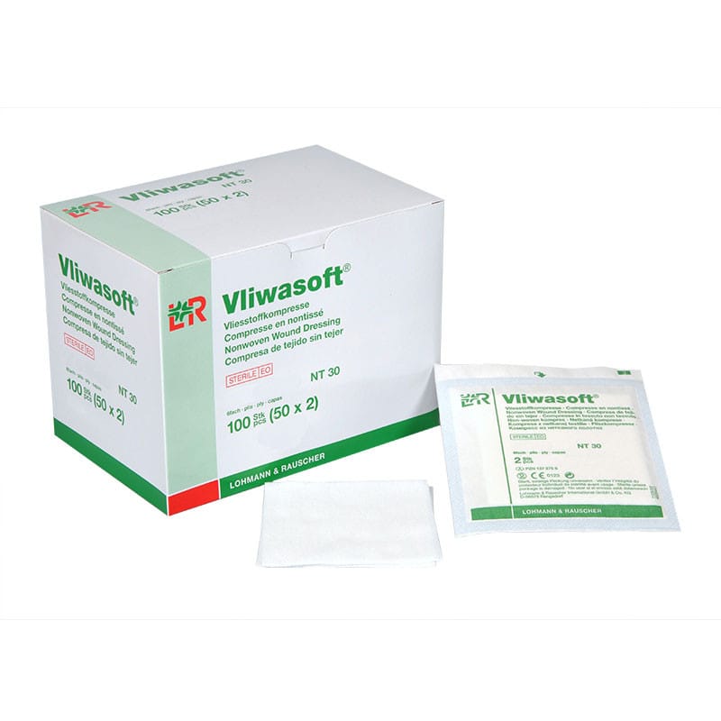 Vliwasoft sterile Vlieskompressen 7.5x7.5 cm - Kleine sterile Wundauflage für leichte Exsudation - Med-Praxisbedarf