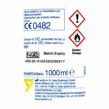 Lysoform Fugaten Flächendesinfektion 1 Liter - alkoholbasiertes Desinfektionsmittel, gebrauchsfertig - Med-Praxisbedarf