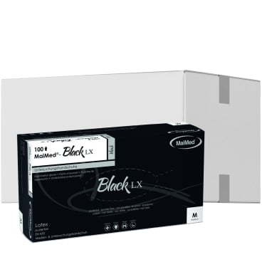 MaiMed Black LX Einmalhandschuhe Latex - gepuderte Einmalhandschuhe nach DIN EN 455 - Med-Praxisbedarf