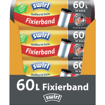 Reißfester Müllbeutel 60 Liter mit Fixierband - Swirl Rolle im praktischen Vorrat - Med-Praxisbedarf