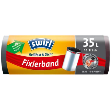 Detail des integrierten Fixierbands am Swirl Müllbeutel 35 Liter - Med-Praxisbedarf