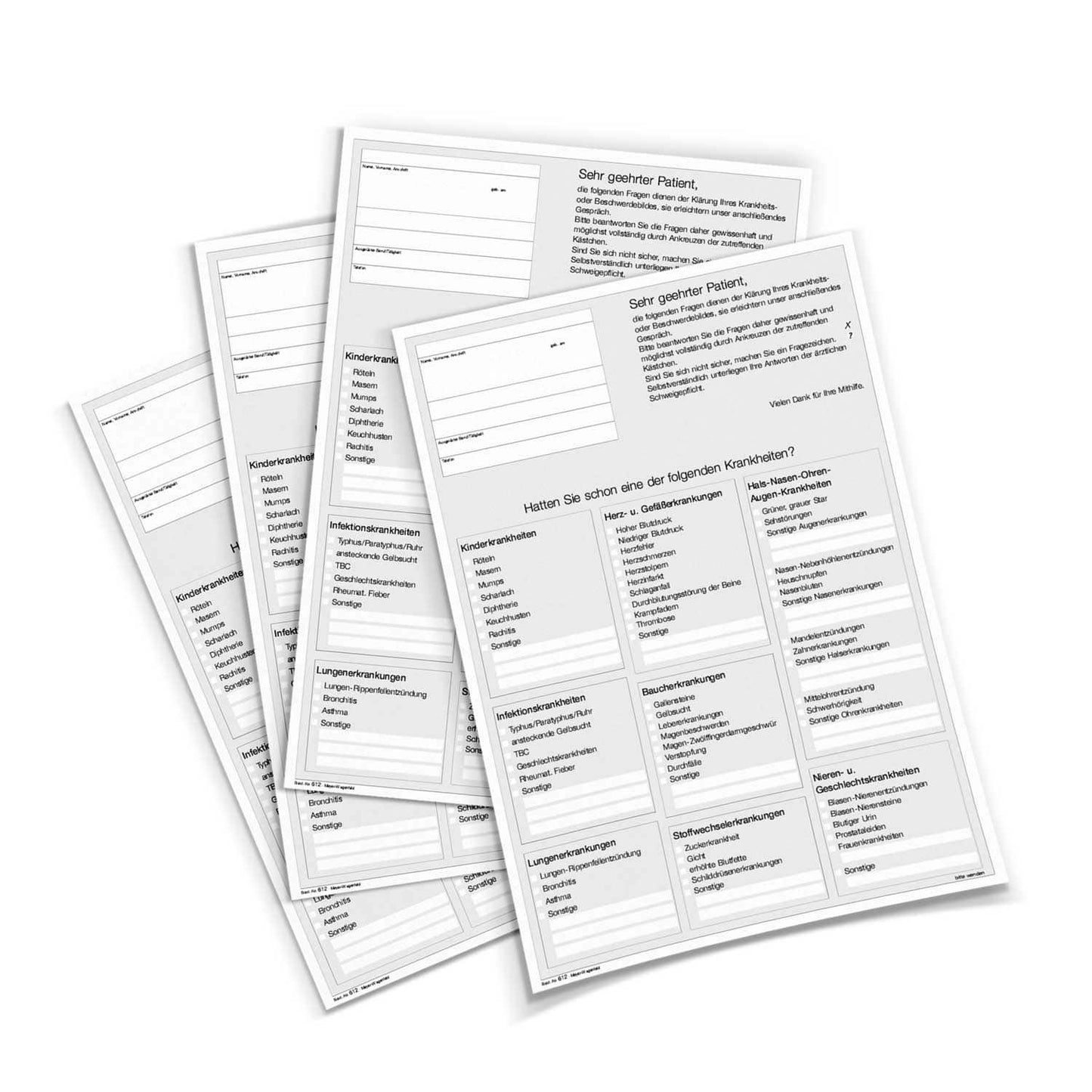Anamnesebogen Neupatienten zur Erstanamnese - hilft Ärzten bei der Erstaufnahme von Patienten - Med-Praxisbedarf