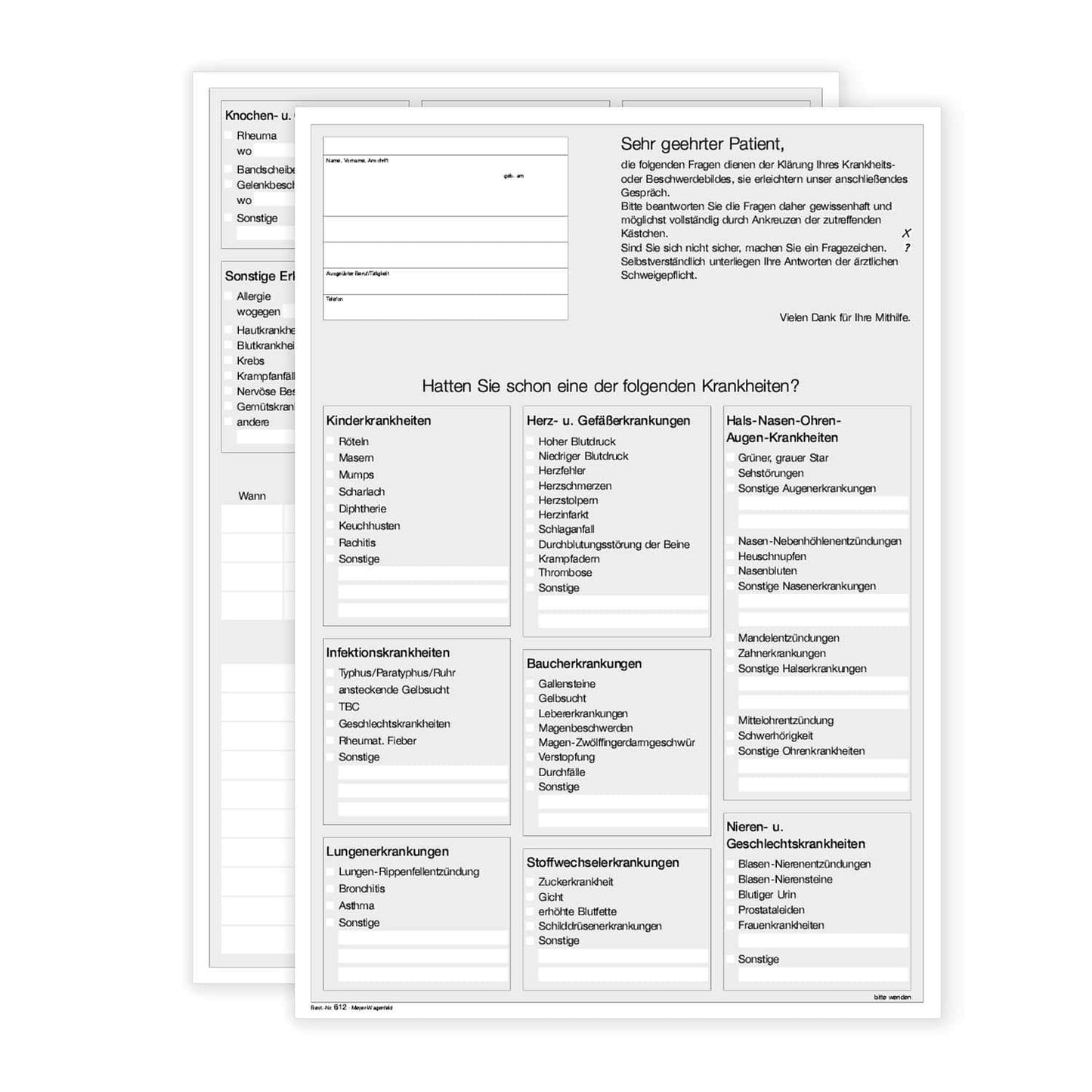 Formular Anamnesebogen für neue Patienten - medizinisches Dokumentationsformular DIN A4 - Med-Praxisbedarf