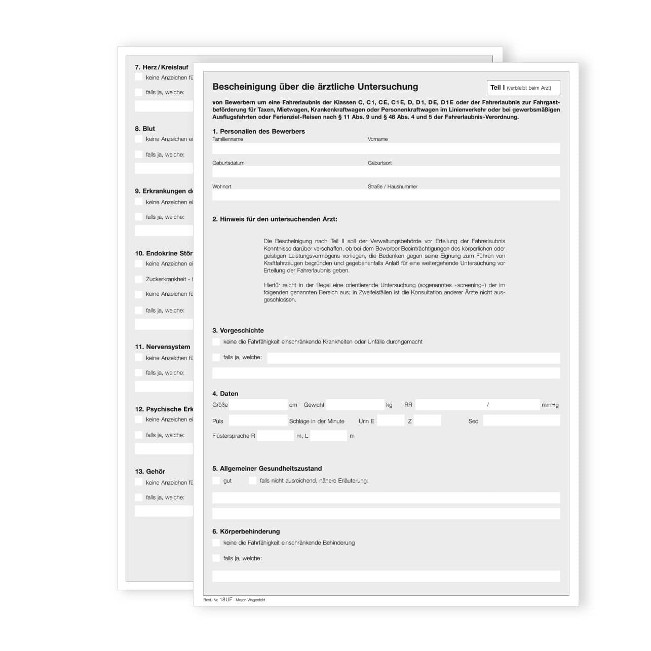 Ärztliche Untersuchungsbescheinigung Meyer-Wagenfeld - Interaktives Formular im praktischen A4-Format - Med-Praxisbedarf
