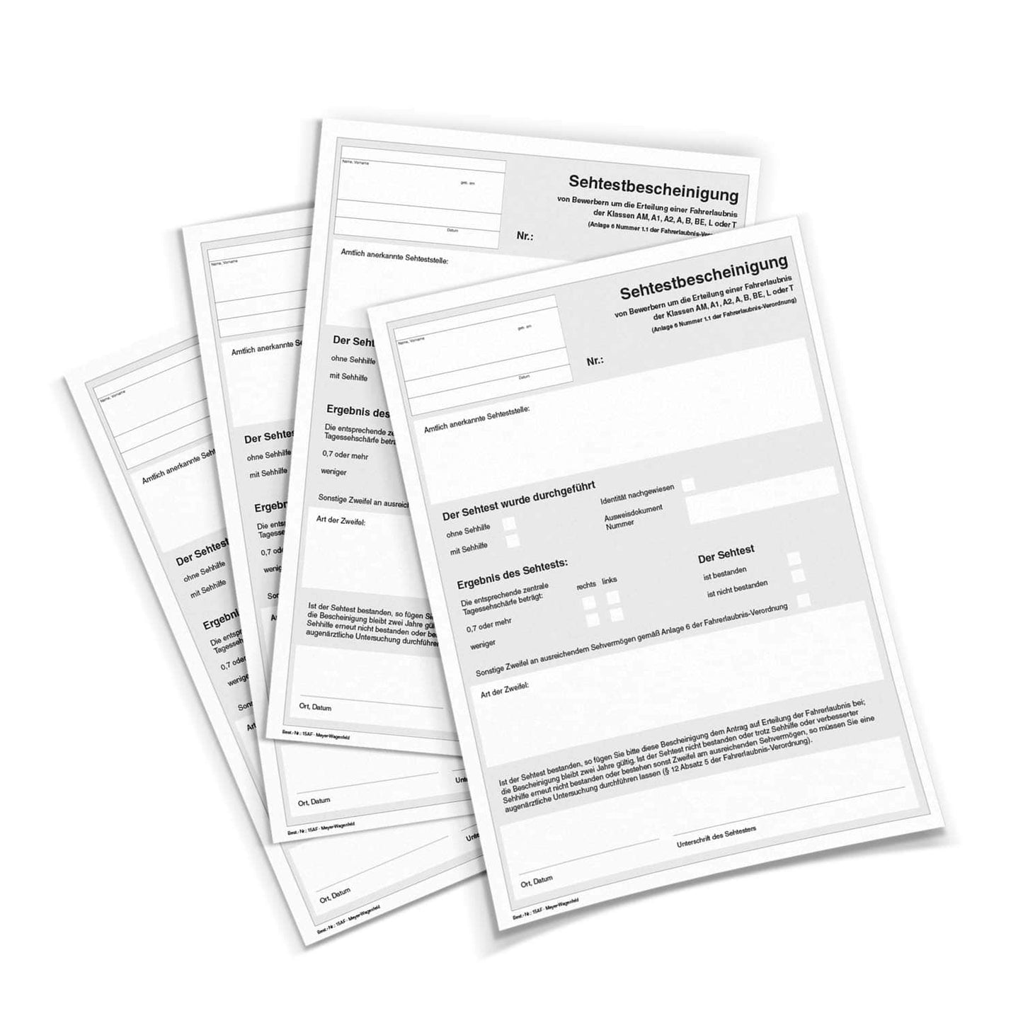 Vordruck Sehtestbescheinigung für Führerschein - Formular für verschiedene Führerscheinklassen - Med-Praxisbedarf