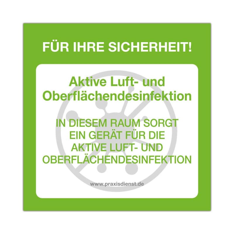 Aufkleber Aktive Luft- und Oberflächendesinfektion - Kennzeichnung für gereinigte Räume - Med-Praxisbedarf