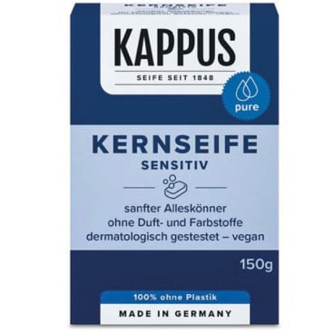Kappus Kernseife Sensitiv 150 g - vegane Stückseife ohne Duftstoffe, plastikfrei - Med-Praxisbedarf