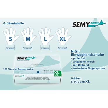 Nitrilhandschuhe SemyCare im Spenderkarton - puderfrei, blau, latexfrei - Med-Praxisbedarf