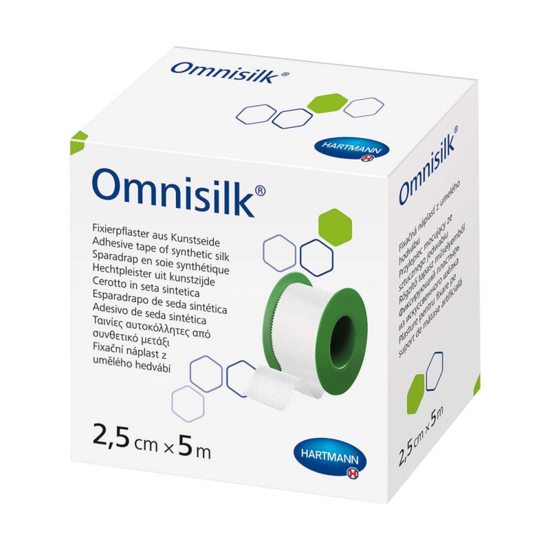 Omnisilk Fixierpflaster aus weißer Kunstseide - mit Kautschuk-Kleber und Zickzack-Rand - Med-Praxisbedarf