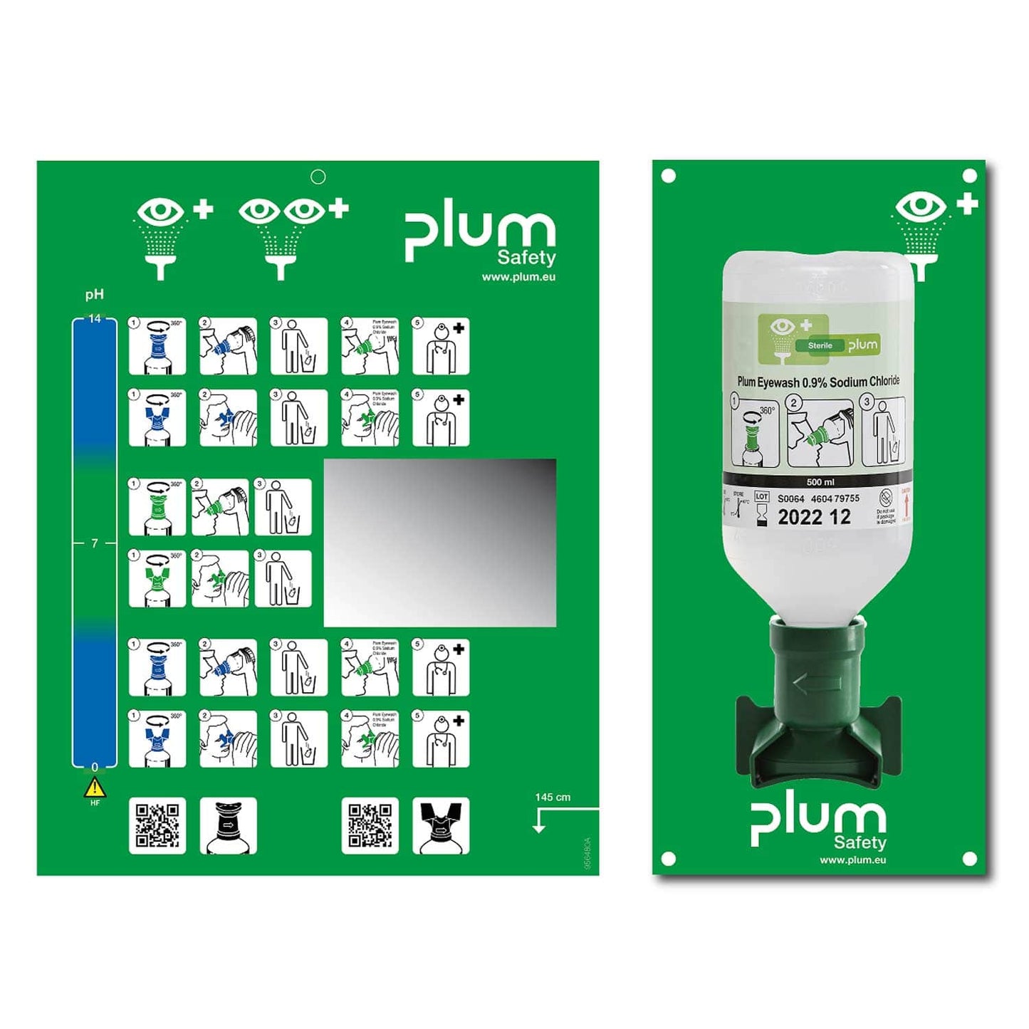 Plum Augenspülstation - Notfallausrüstung mit 500ml steriler Natriumchloridlösung für Labore - Med-Praxisbedarf