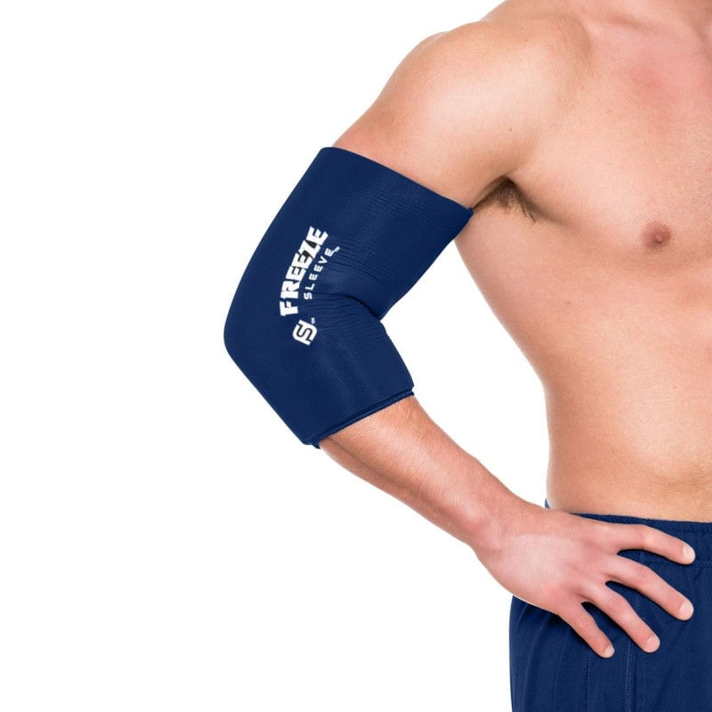 Freeze Sleeve Bandage angewandt am Knie - elastische Kompression bei Sportverletzungen - Med-Praxisbedarf