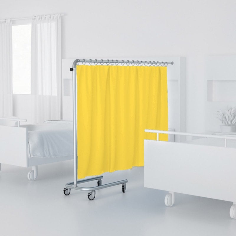 Mobile Trennwand von der Seite - Praktischer Raumteiler mit Stoffbespannung im Klinikdesign - Med-Praxisbedarf