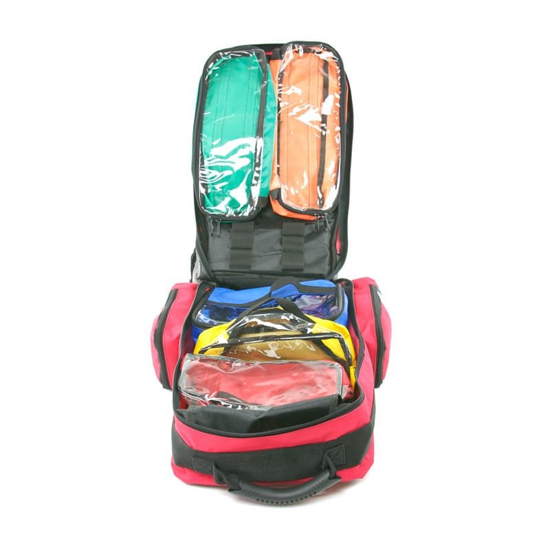 Leerer Rettungsrucksack von Teqler - strapazierfähiges Material in schwarz, Hauptfach geöffnet - Med-Praxisbedarf