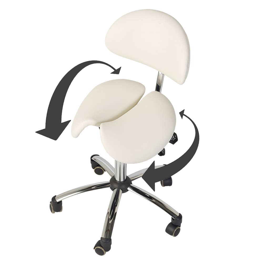Ergonomischer Sattel-Hocker mit Rückenlehne - zweigeteilte, federnd gelagerte Sitzfläche - Med-Praxisbedarf