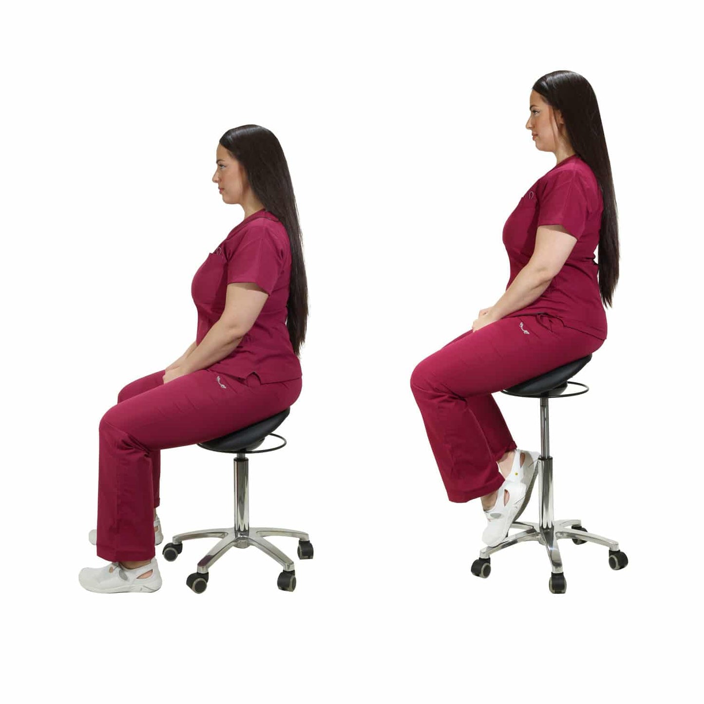 Ergonomischer Schwing-Hocker für die Praxis - zeigt die flexible Sitzposition beim Arbeiten - Med-Praxisbedarf
