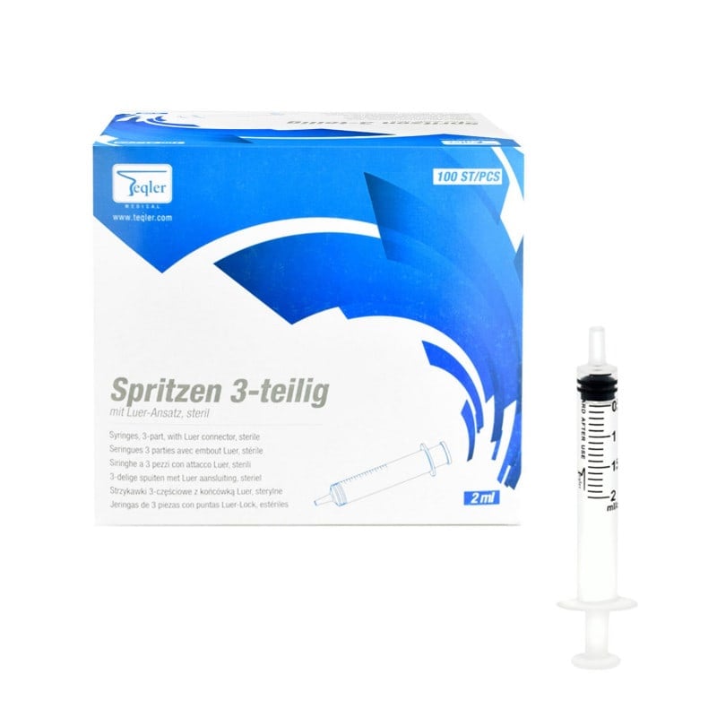 Teqler 3-teilige Einwegspritze - Medizinisches Einmalprodukt für Praxis und Klinik - Med-Praxisbedarf