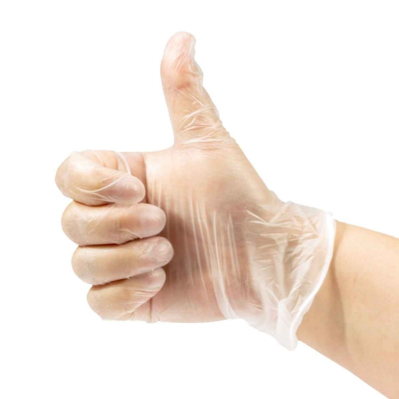 Nahaufnahme Vinyl-Handschuh-Material - elastisch, reißfest und latexfrei - Med-Praxisbedarf