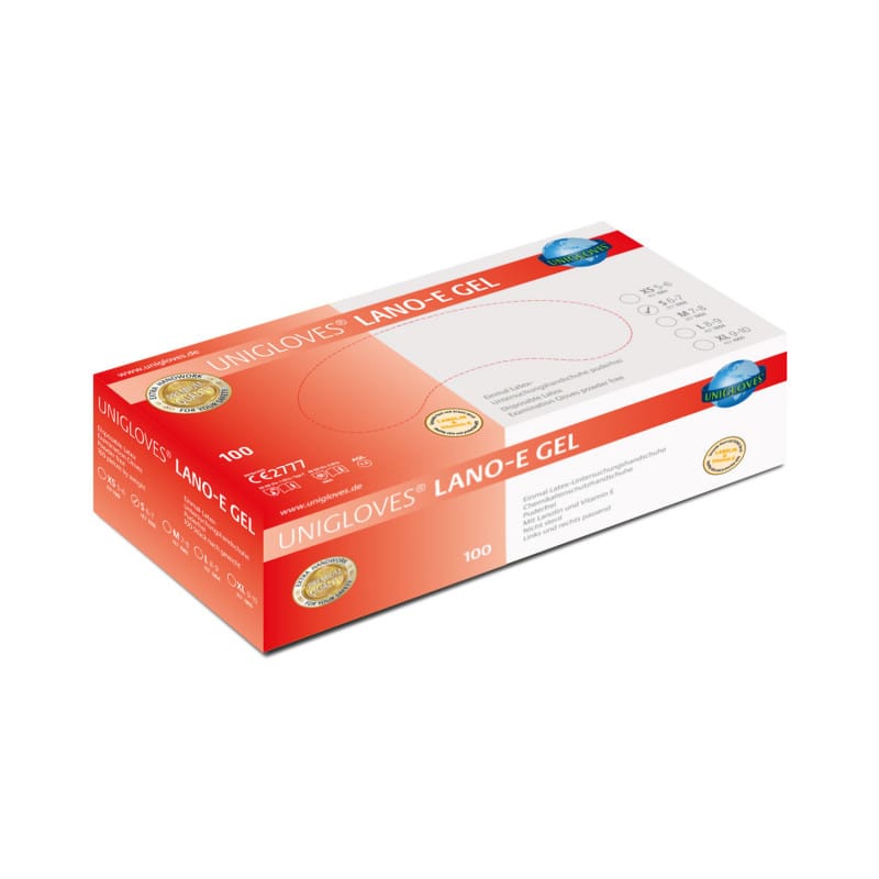 Unigloves Lano-E Gel Handschuhe mit Lanolin - Barriere-Handschuhe mit Vitamin E für den Praxisalltag - Med-Praxisbedarf