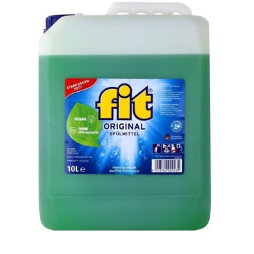 Fit Original Spülmittel Detailaufnahme - Fokus auf pflanzenbasierten Inhaltsstoffen und Label - Med-Praxisbedarf
