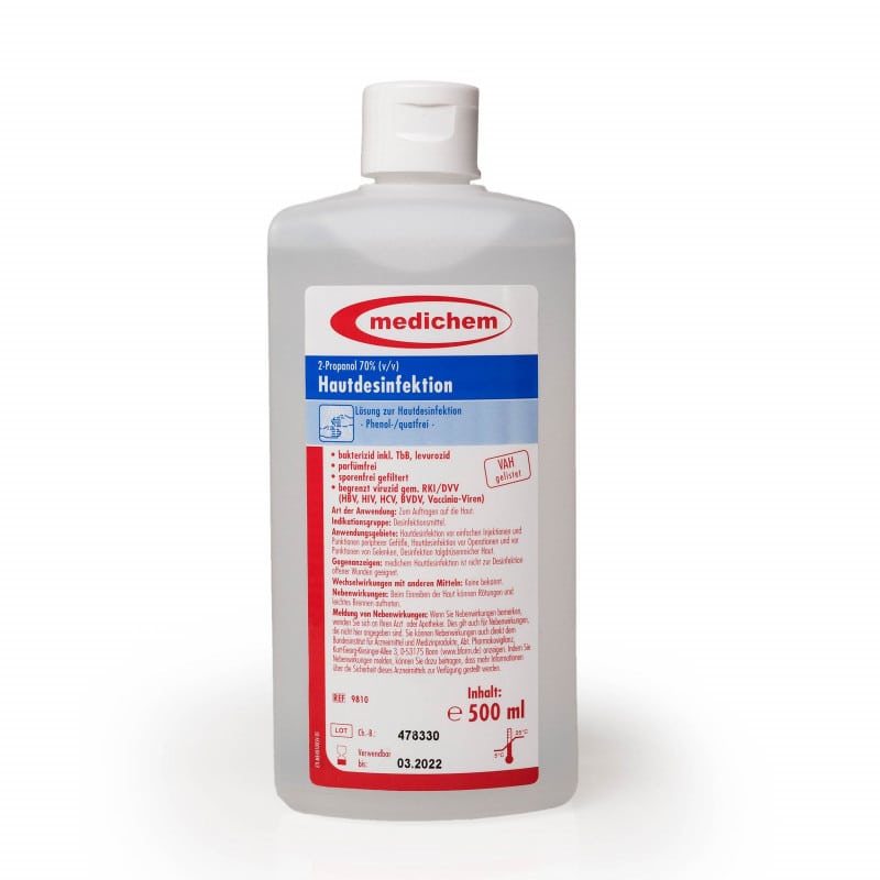 medichem Hautdesinfektionsmittel Flasche - alkoholbasierte Hautantiseptik vor Eingriffen - Med-Praxisbedarf