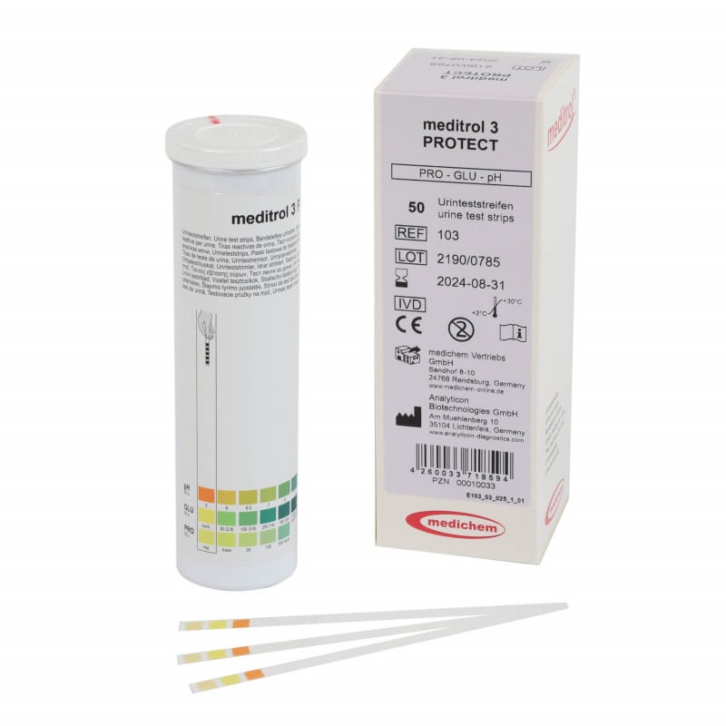 meditrol 3 Urinteststreifen - Test für Glucose, Protein und pH-Wert im Urin - Med-Praxisbedarf