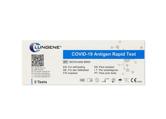 Clungene® Covid-19 Schnelltest 5er Box - Antigen Selbsttest für Laien, CE-gekennzeichnet - Med-Praxisbedarf