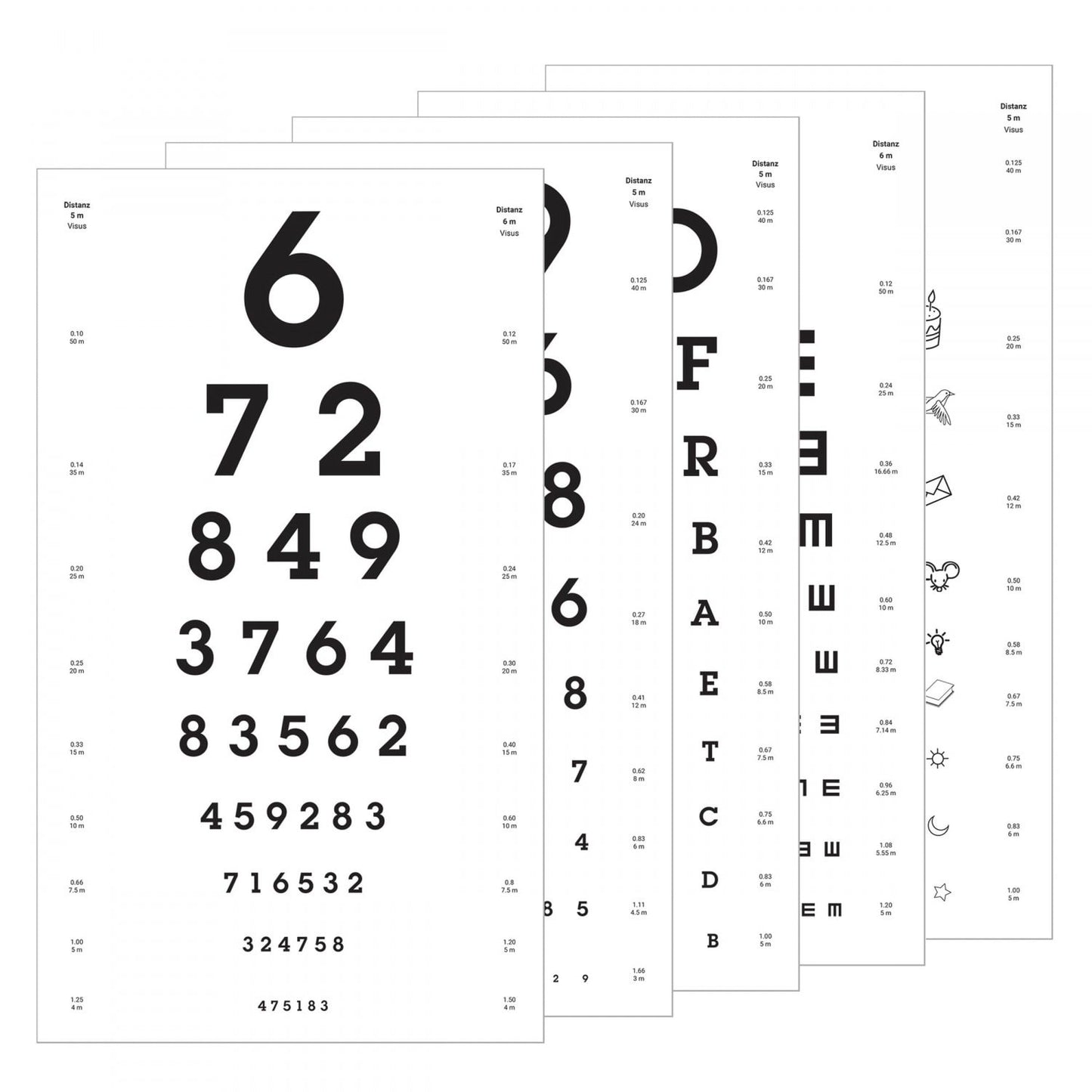 Sehprobentafel 1m4 Nah- und Fern-Test - mit Buchstaben und Symbolen für Augenprüfung - Med-Praxisbedarf