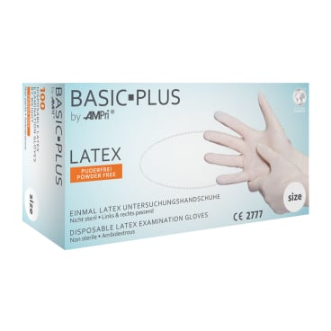 BASIC-PLUS Latexhandschuhe puderfrei weiß - beidhändig tragbar mit sicherem Griff - Med-Praxisbedarf