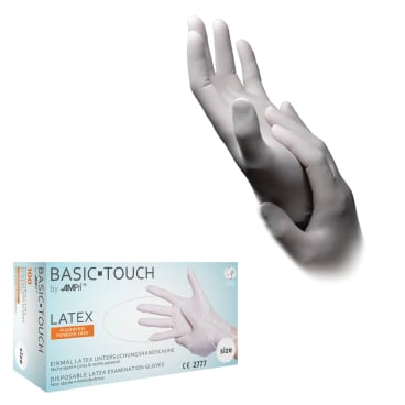 BASIC-TOUCH Latexhandschuhe puderfrei - volltexturiert für guten Grip, beidhändig - Med-Praxisbedarf
