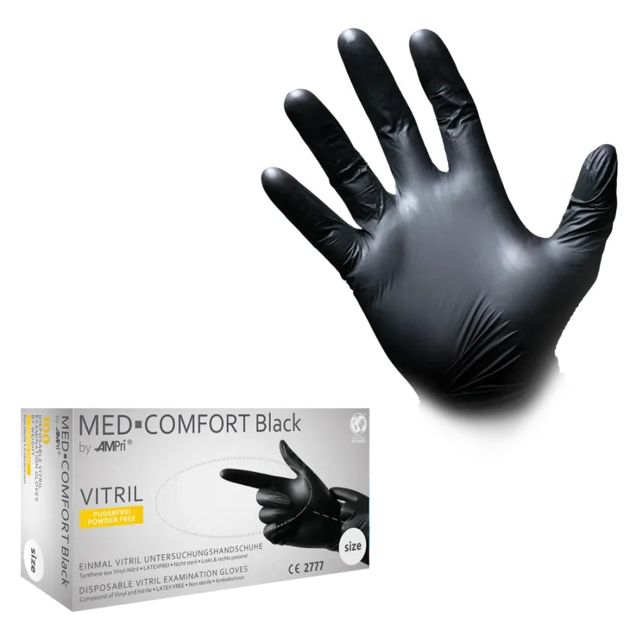Schwarze Nitril Einmalhandschuhe - MED-COMFORT Black Vitrilhandschuhe puderfrei - Med-Praxisbedarf